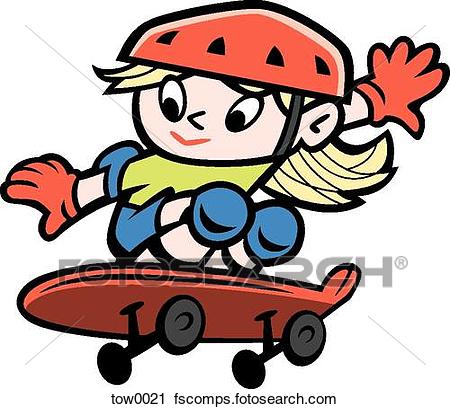 450x409 Clipart Of Little Girl Skateboarding Tow0021