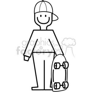 300x300 Royalty Free Black And White Young Boy Holding His Skateboard