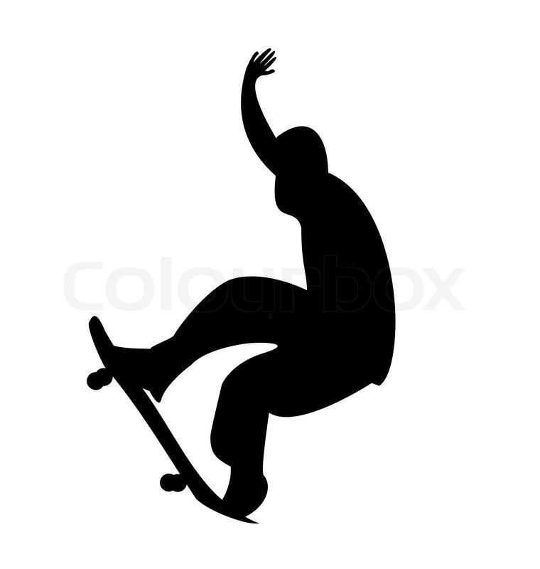 760x800 Illustration Of Black Silhouette Skateboard Man On White