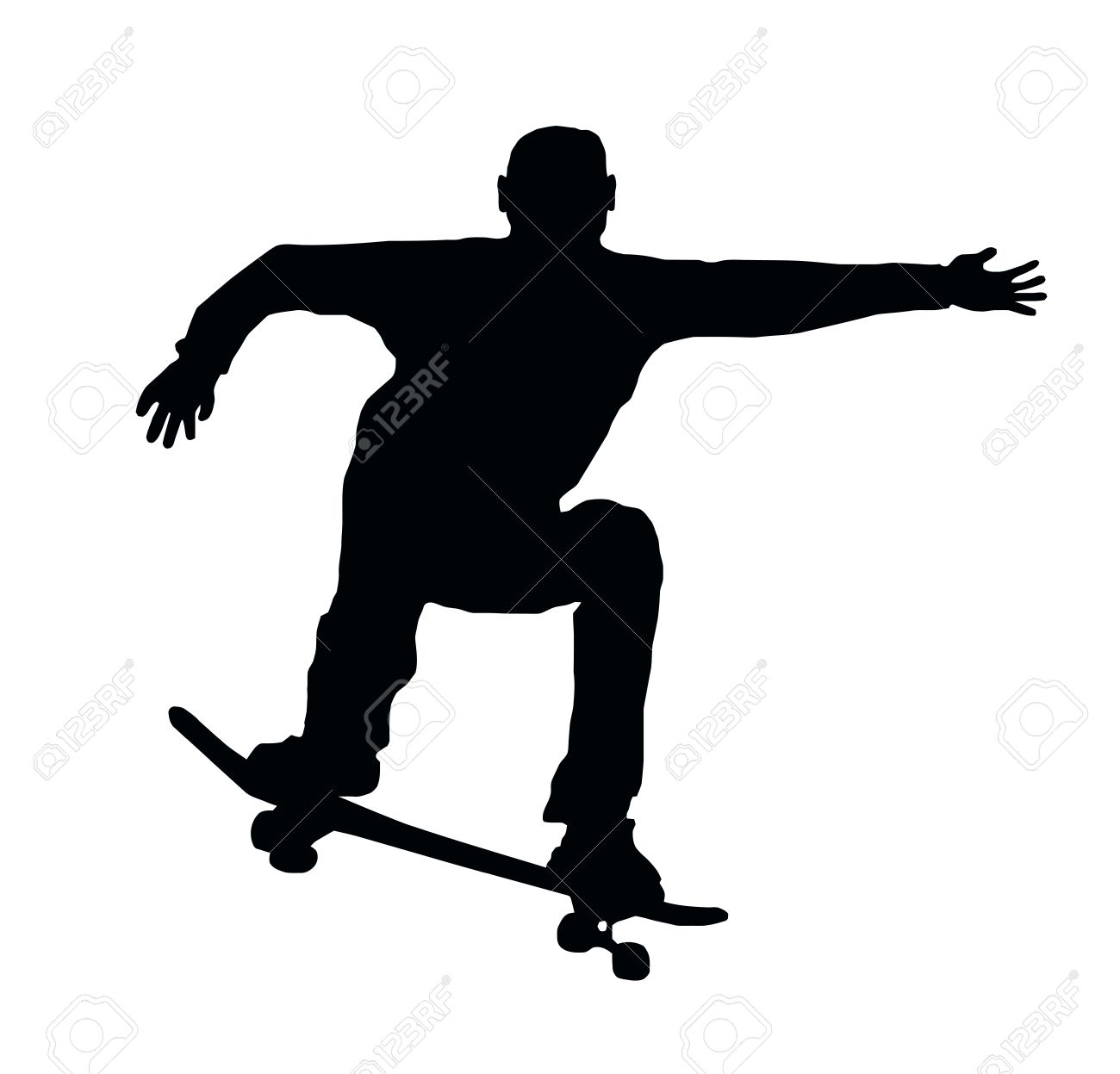 1300x1247 Skateboarding Skater Do Ollie Jump With Board Royalty Free