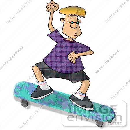 450x450 Blond Boy Riding A Puzzle Patterned Skateboard Clipart