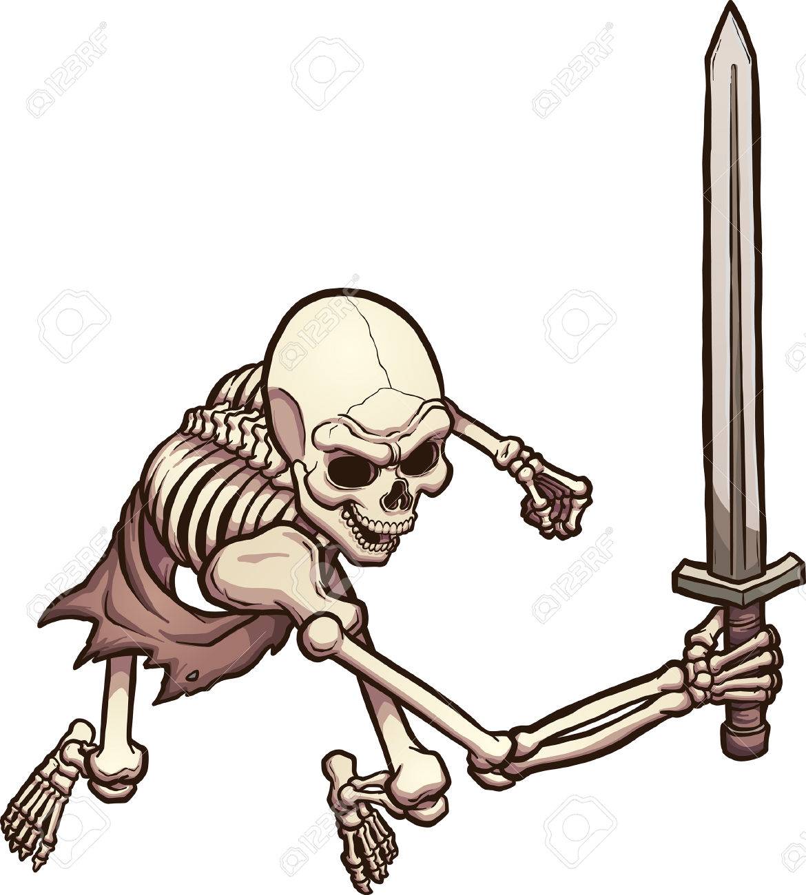 1170x1300 Skeleton Warrior In Attacking Pose, Top View. Vector Clip Art