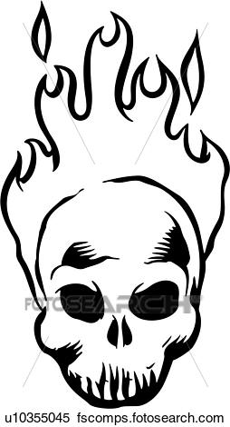 254x470 Clipart Of , Flaming, Skull, Cartoons, U10355045