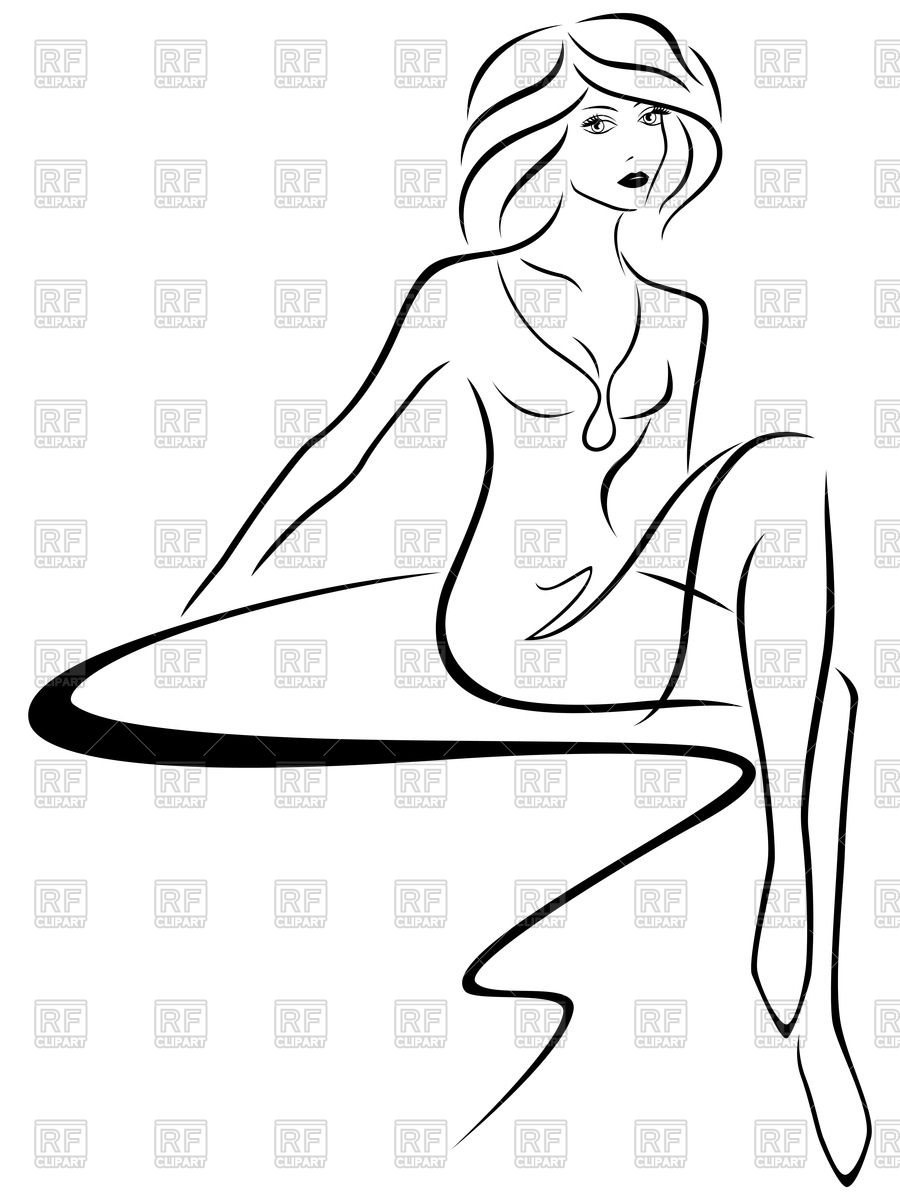 900x1200 Beautiful Woman Sitting On Abstract Sofa, Sketch Royalty Free
