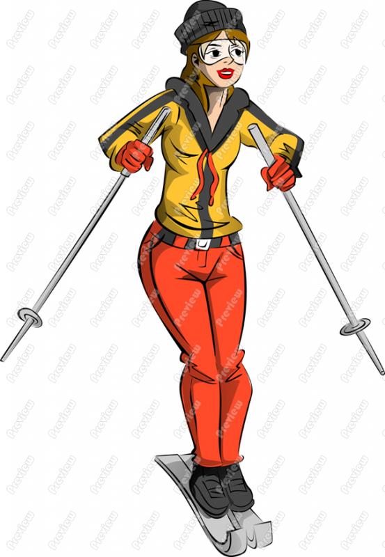 553x800 Woman Downhill Skiing Character Clip Art