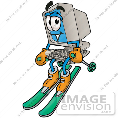 450x450 Clip Art Graphic Of A Desktop Computer Cartoon Character Skiing