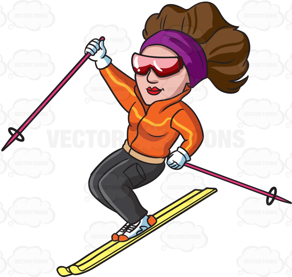 1024x973 A Female Skier Gliding Down The Slopes Clip Art