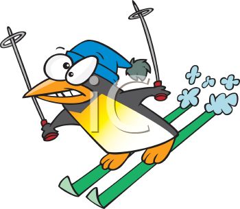 350x305 Picture Of A Penguin Snow Skiing With A Scared Face In A Vector