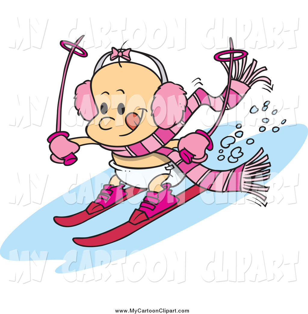 1024x1044 Clip Art Of A Cartoon White Baby Girl Skiing By Toonaday