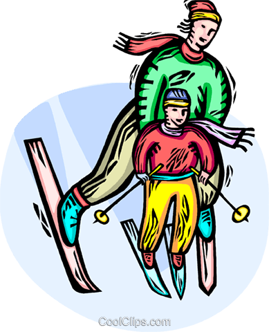 389x480 Father And Son Downhill Skiing Royalty Free Vector Clip Art