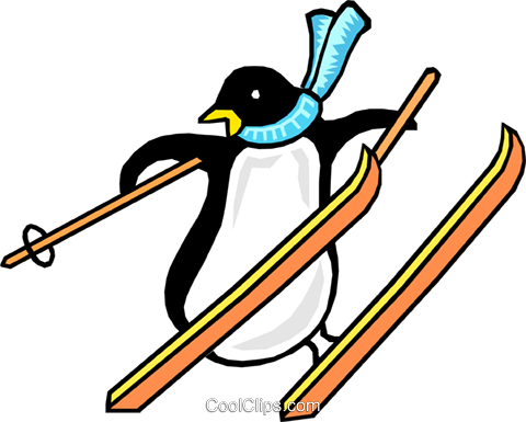 480x385 Penguins Skiing Royalty Free Vector Clip Art Illustration