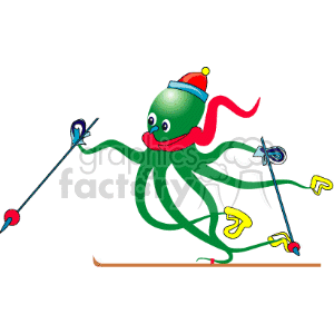 300x300 Royalty Free A Skiing Octopus 133686 Vector Clip Art Image