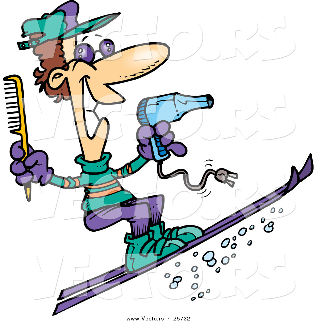 1024x1044 Vector Of A Happy Cartoon Hairstylist Winter Skiing By Toonaday