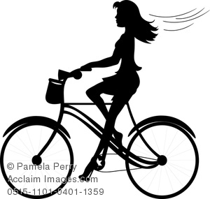 300x285 Clip Art Illustration Of A Lady Wearing A Skirt Riding A Bicycle