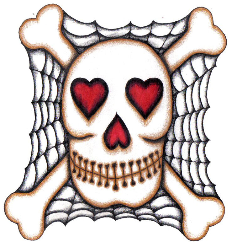 740x771 Skull And Bones With Heart Eyes Tattoo Design By Emjaybrady