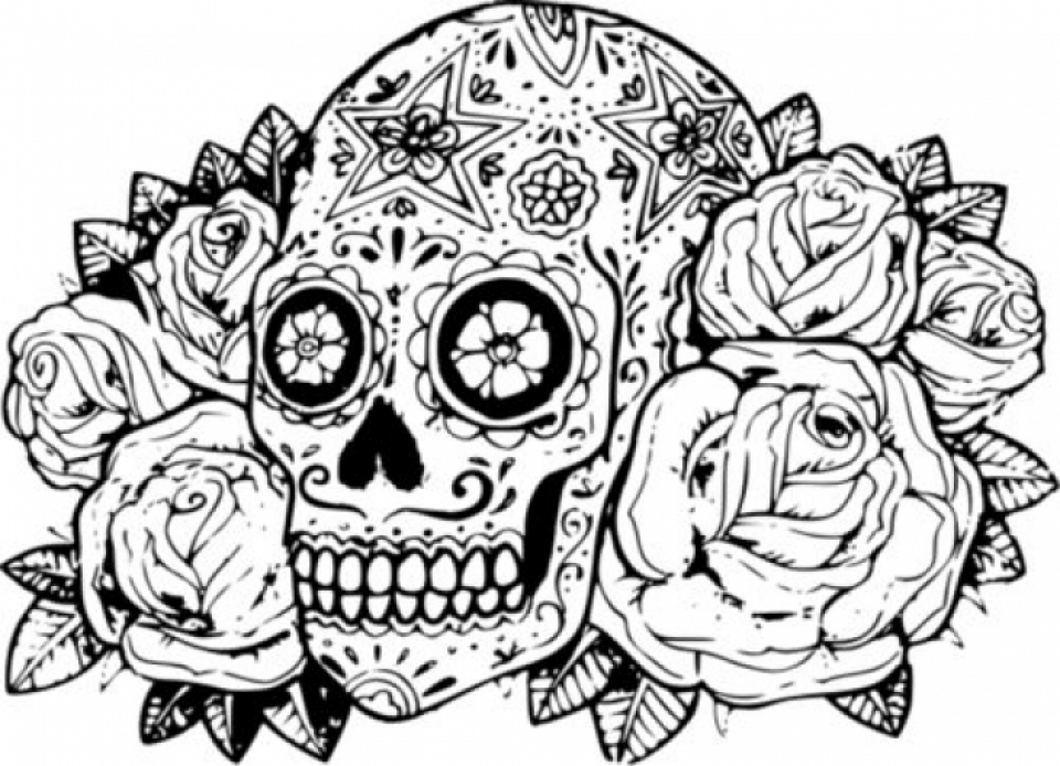 960x694 Extraordinary Sugar Skull Coloring Page 87 With Additional