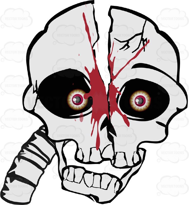737x800 Cartoon Skull With Split Halved Head Gushing Blood Straight