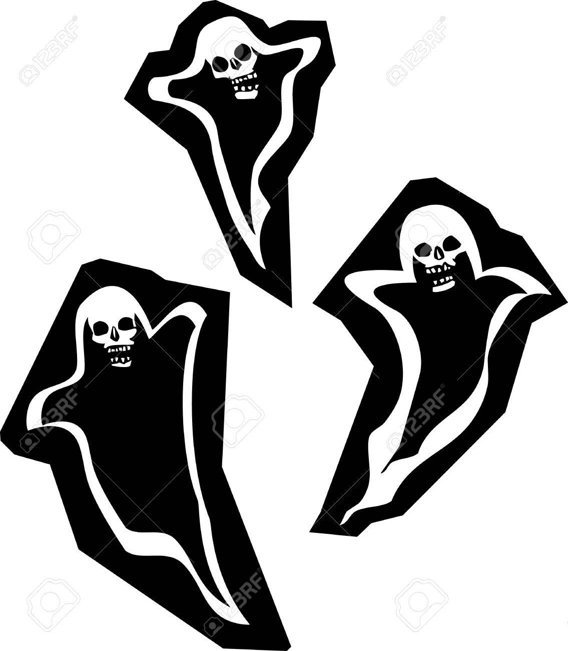 1135x1300 Three Halloween Phantom Ghosts With Skull Heads. Royalty Free