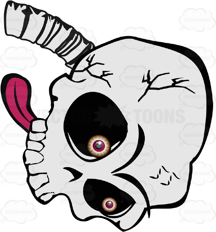 746x800 Cartoon Skull Missing Lower Jaw, Tongue Hanging Out