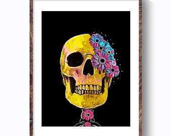 340x270 Skull Abstract Watercolor Painting Art Print Skull Artwork