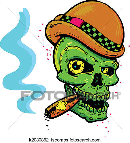 426x470 Clip Art Of Punk Tattoo Style Skull With Wings Smoking A Cigar