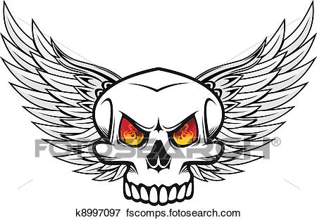 450x313 Clip Art Of Skull With Fire Eyes And Wings K8997097