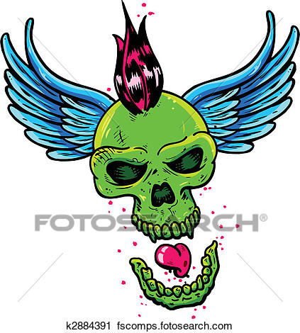 423x470 Clipart Of Punk Tattoo Style Skull With Wings K2884391