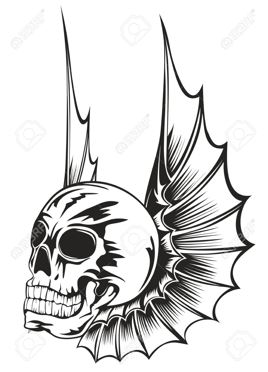 937x1300 Vector Illustration Human Skull With Wings Royalty Free Cliparts