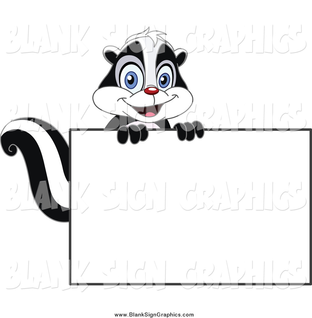 1024x1044 Vector Cartoon Illustration Of A Skunk Over A Blank Sign By