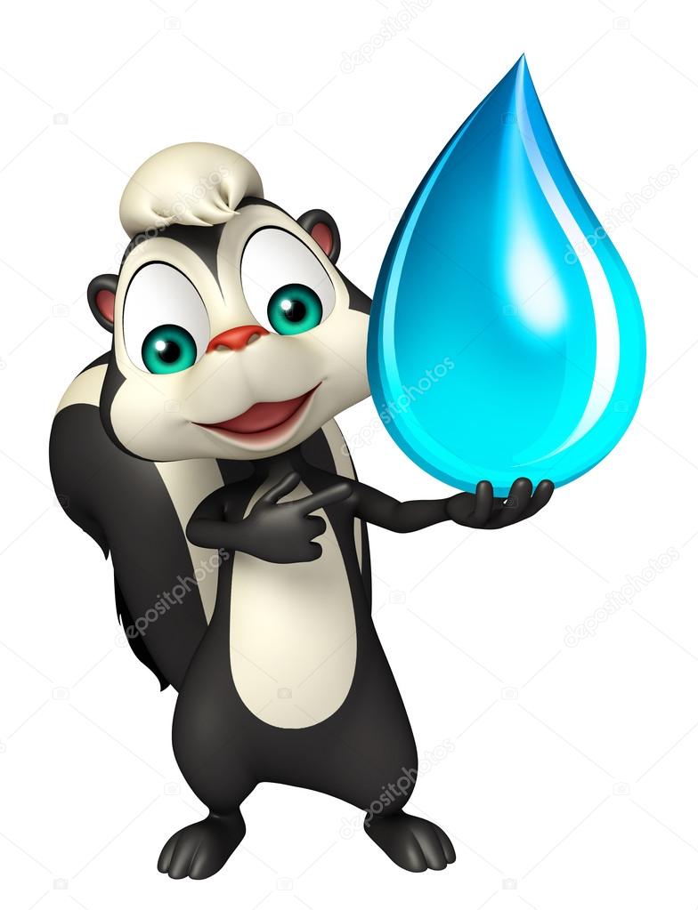 784x1023 Fun Skunk Cartoon Character With Water Drop Stock Photo