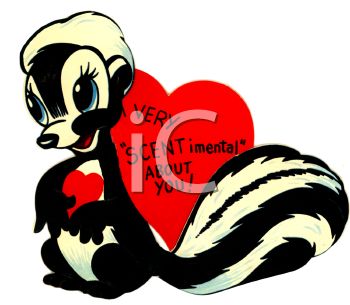 350x305 Royalty Free Cliprt Image Retro Valentine Of Skunk Holding