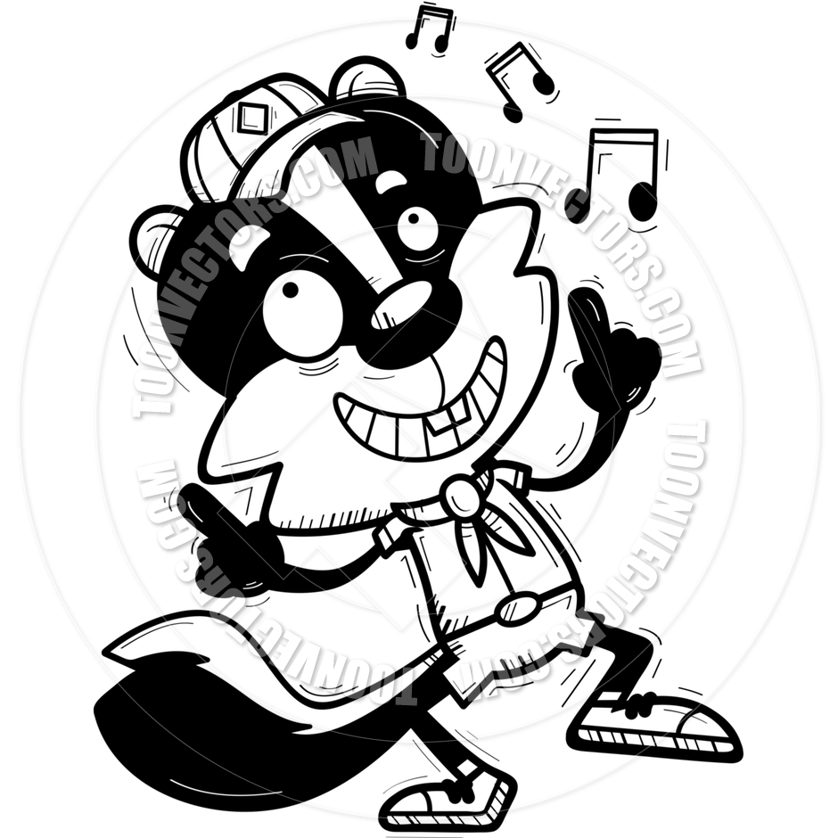 940x940 Cartoon Male Skunk Scout Dancing (Black Amp White Line Art) By Cory
