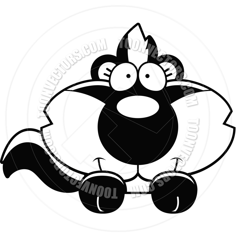 940x940 Cartoon Skunk Kit Peeking (Black And White Line Art) By Cory