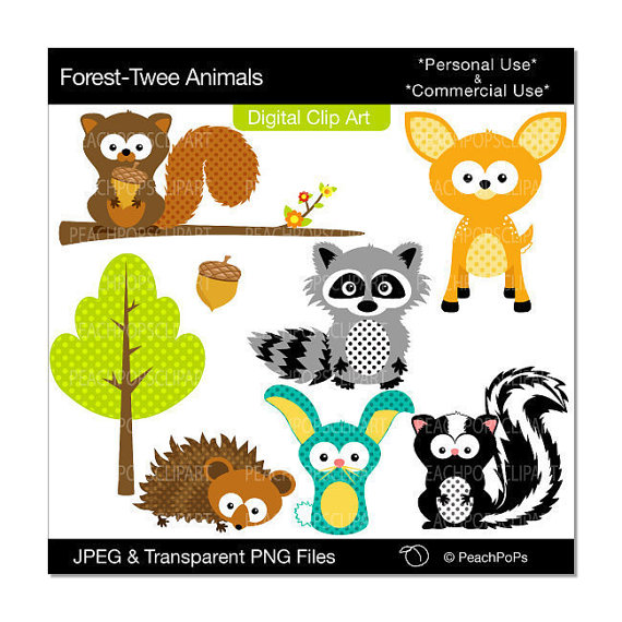 570x570 Forest Clip Art Woodland Clip Art Squirrel, Deer, Raccoon, Skunk