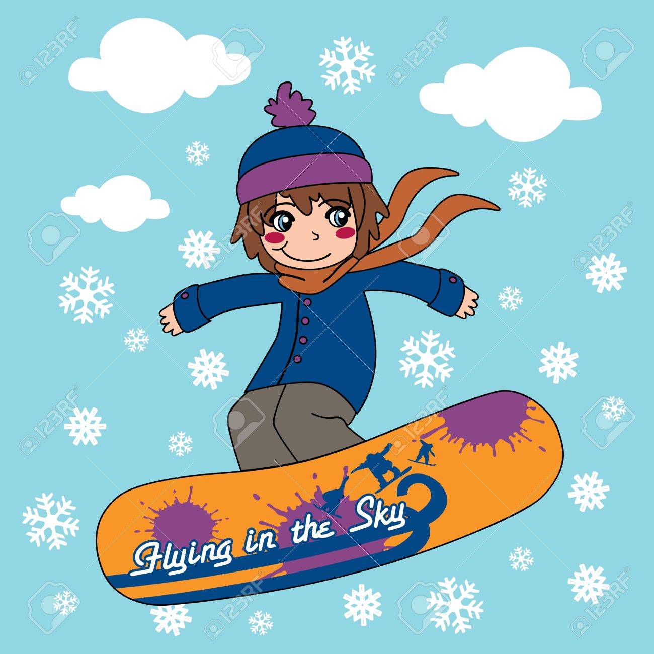 1300x1300 Young Kid Flying Through The Sky With His Snowboard Royalty Free