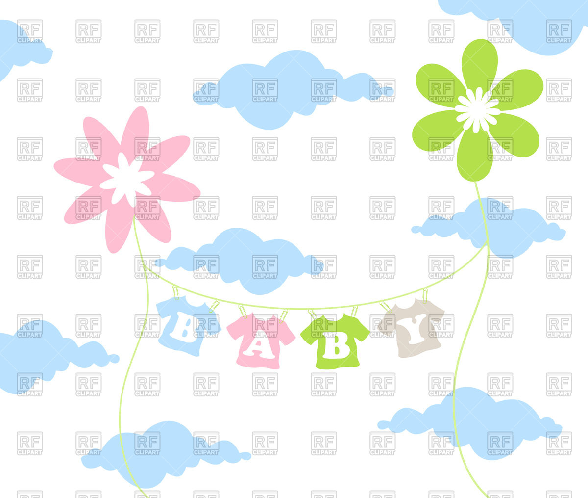 1200x1015 Children's Clothes Dries On Sky Background Royalty Free Vector