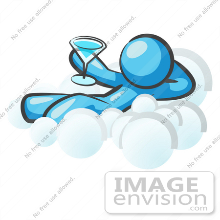 450x450 Clip Art Graphic Of A Sky Blue Guy Character Drinking On A Cloud