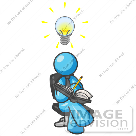 450x450 Clip Art Graphic Of A Sky Blue Guy Character Writing Ideas Down