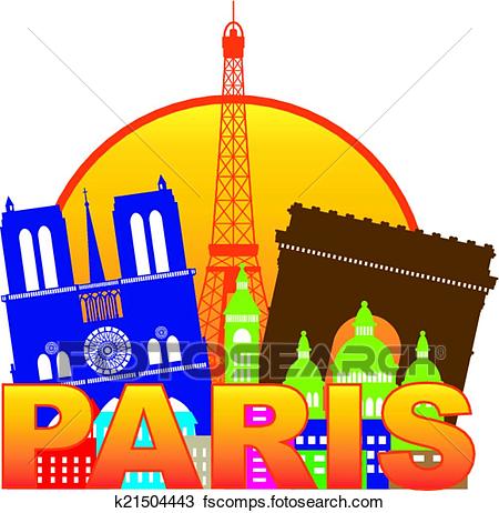450x462 Clipart Of Paris City Skyline Silhouette Circle Color Illustration