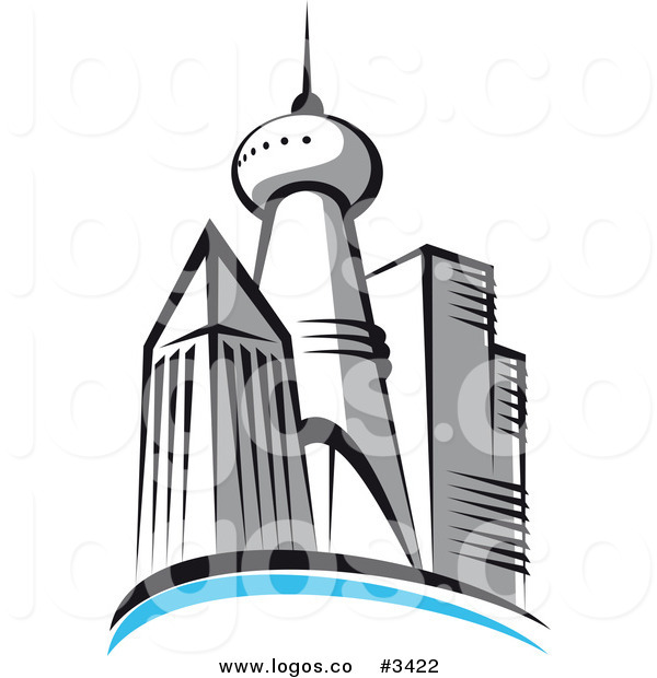 600x620 Royalty Free Gray Skyscraper With Blue Logo By Vector Tradition Sm