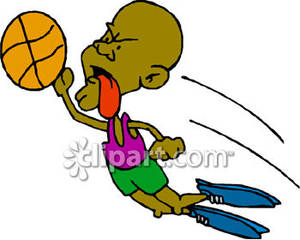 300x240 Black Man With A Basketball Diving Through The Air For A Slam Dunk