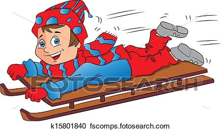 450x267 Clipart Of Vector Of Excited Boy On Sleigh. K15801840