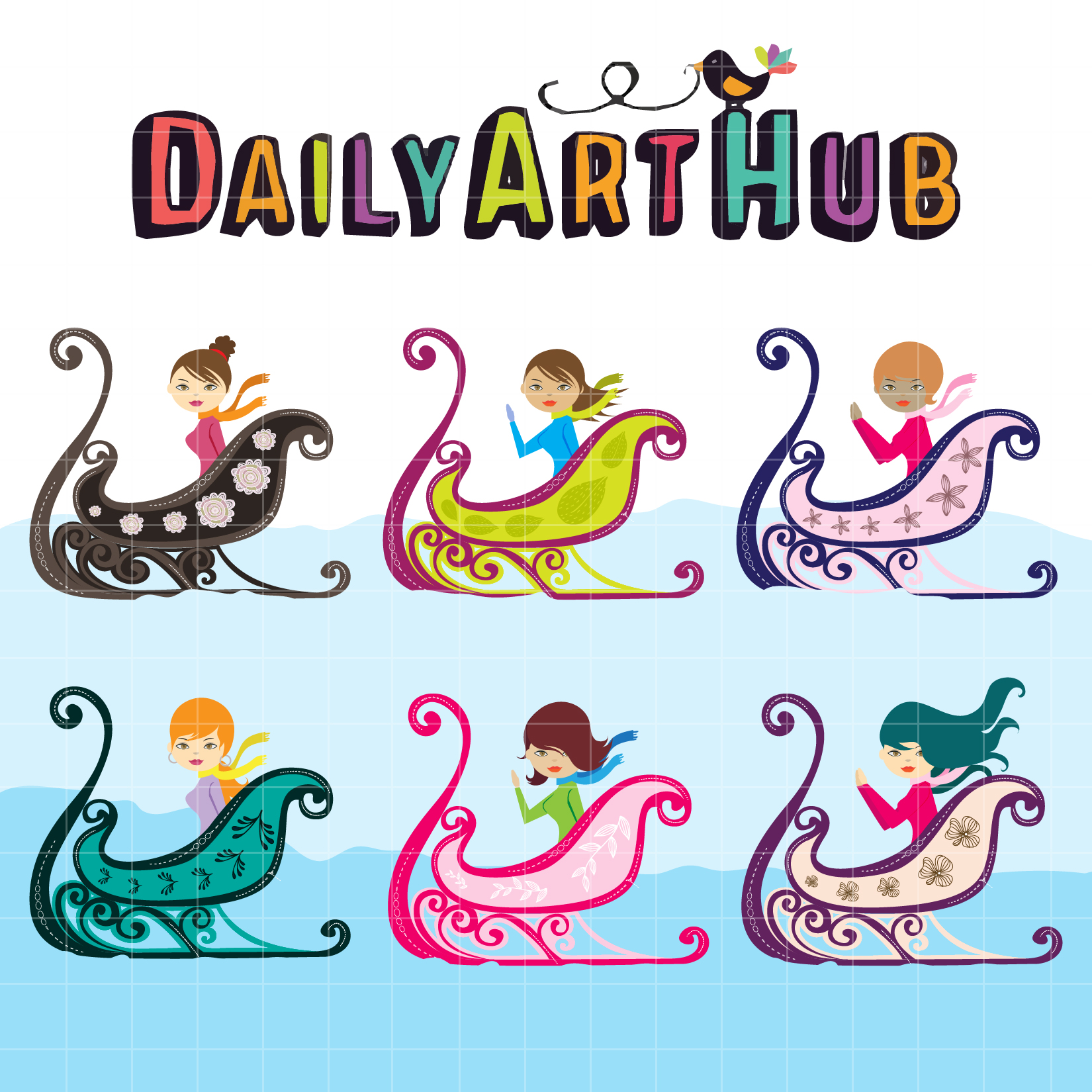 1650x1650 Girl Sled Clip Art Set Daily Art Hub