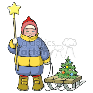 300x300 Royalty Free Child Pulling His Christmas Tree On His Sled 143615