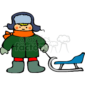300x300 Royalty Free Little Boy In A Green Coat Pulling A Sled 158795