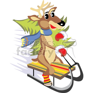 300x300 Royalty Free Reindeer Sledding Fast Down Hill Holding