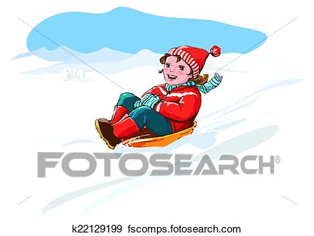 450x338 Clip Art Of Kid Sledge, Snow