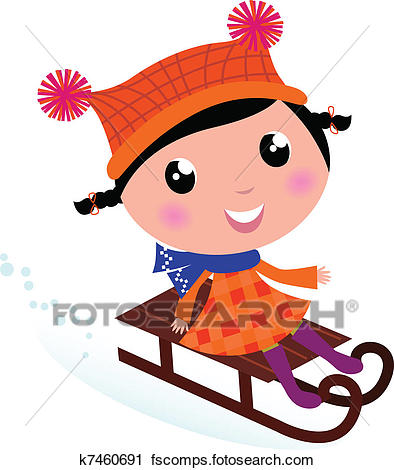394x470 Clipart Of Cute Winter Sledding Child Isolated On White K7460691