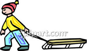 300x179 Child Pulling A Snow Sled Royalty Free Clipart Picture