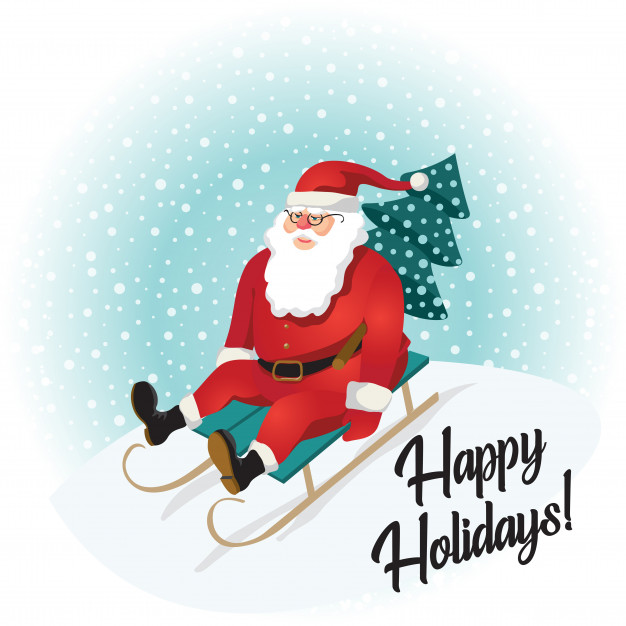 626x626 Funny Santa Claus Sledding With Mountains Vector Premium Download